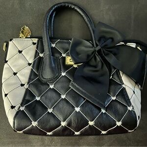 Luv Betsey by Betsey Johnson Black & White Quilt Pattern Embroidered Hearts Bag